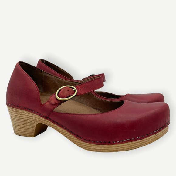 Dansko Shoes - Dansko Red Leather Missy Mary Jane Clog Sandals Women's Size 10.5